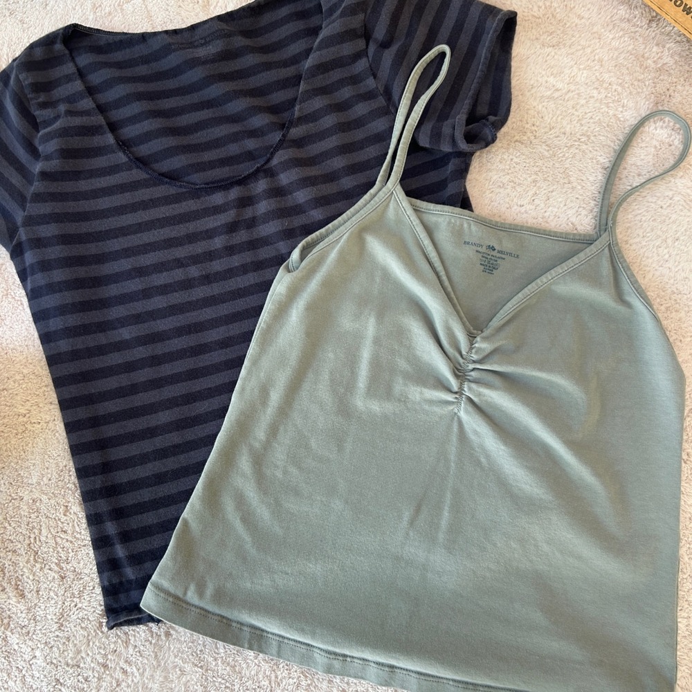 Brandy Melville Bundle Skylar Tank Sage Green & Striped Short Sleeve Tee OS